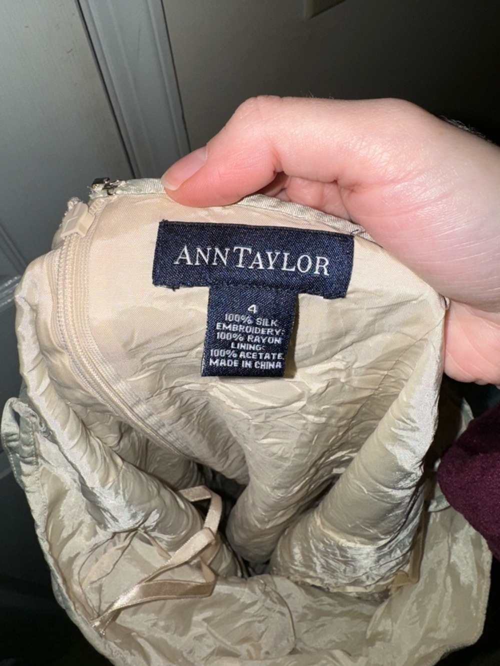 Ann Taylor 100% Silk Shiny Embroidered Dress - Picture 3 of 7